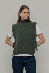 Delia Women's Recycled Wool Turtleneck Vest – Forest Green | Rifò
