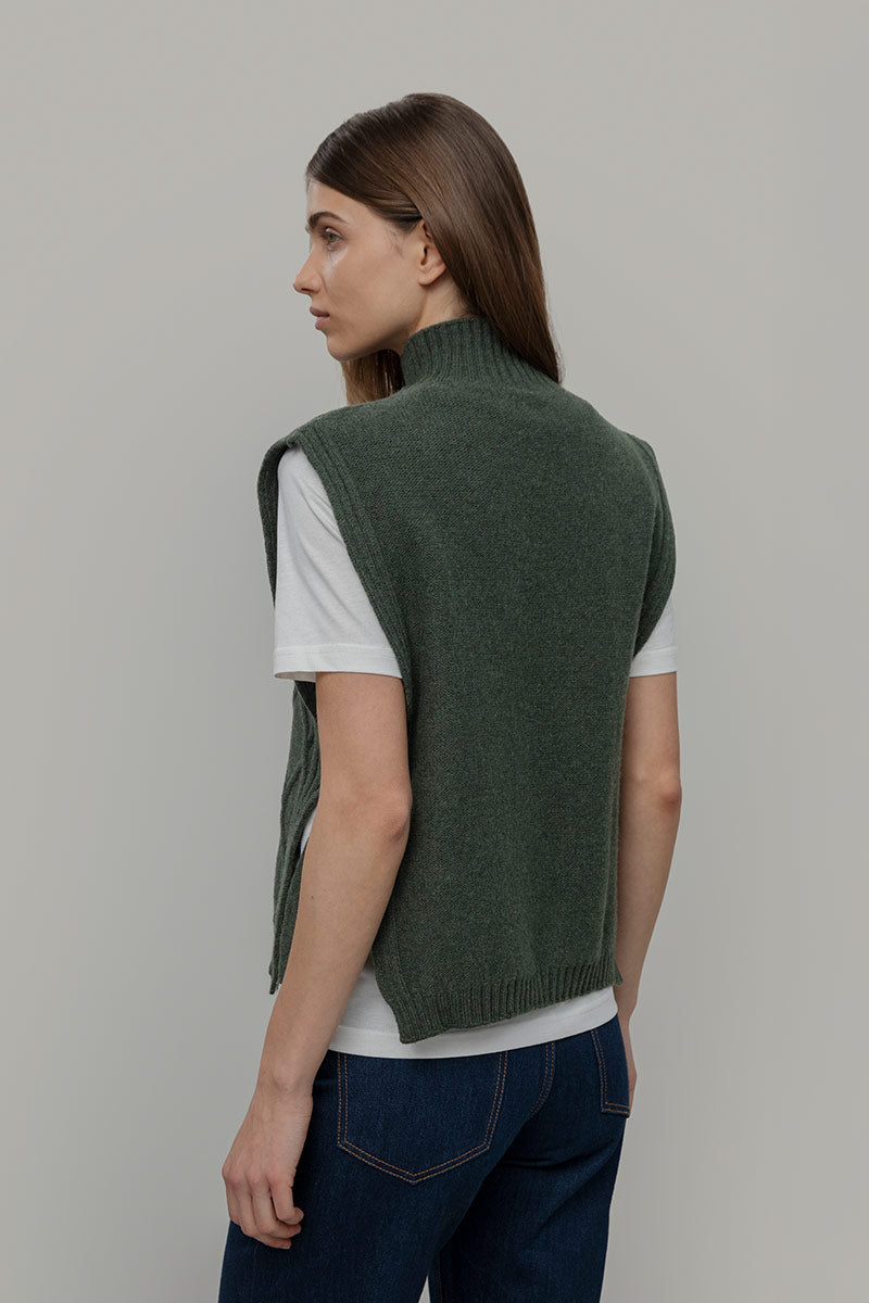 Delia Women's Recycled Wool Turtleneck Vest – Forest Green | Rifò