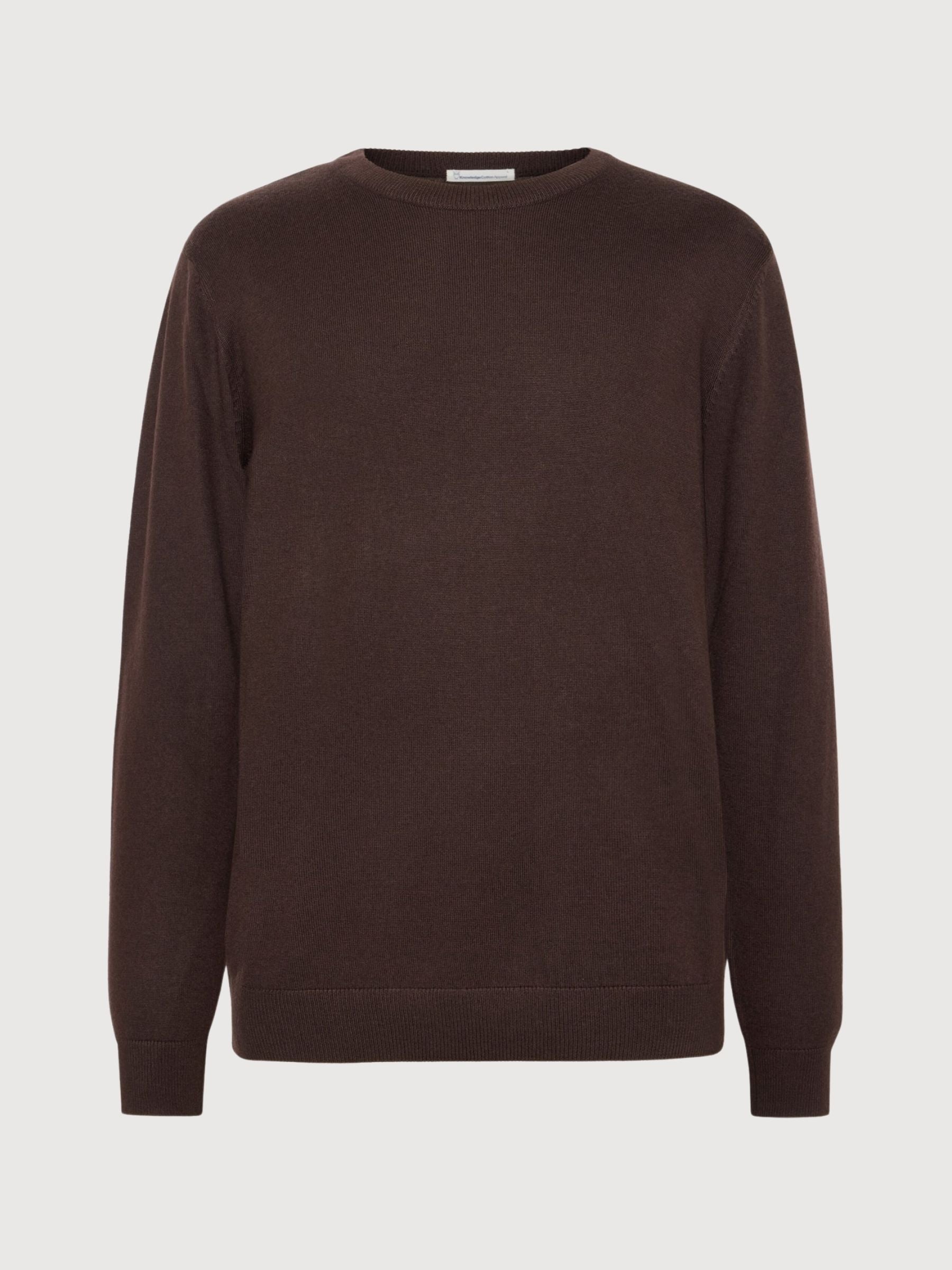 Rundhals-Strickpullover aus Merinowolle, Schokoladenbraun | KNOWLEDGE COTTON APPAREL