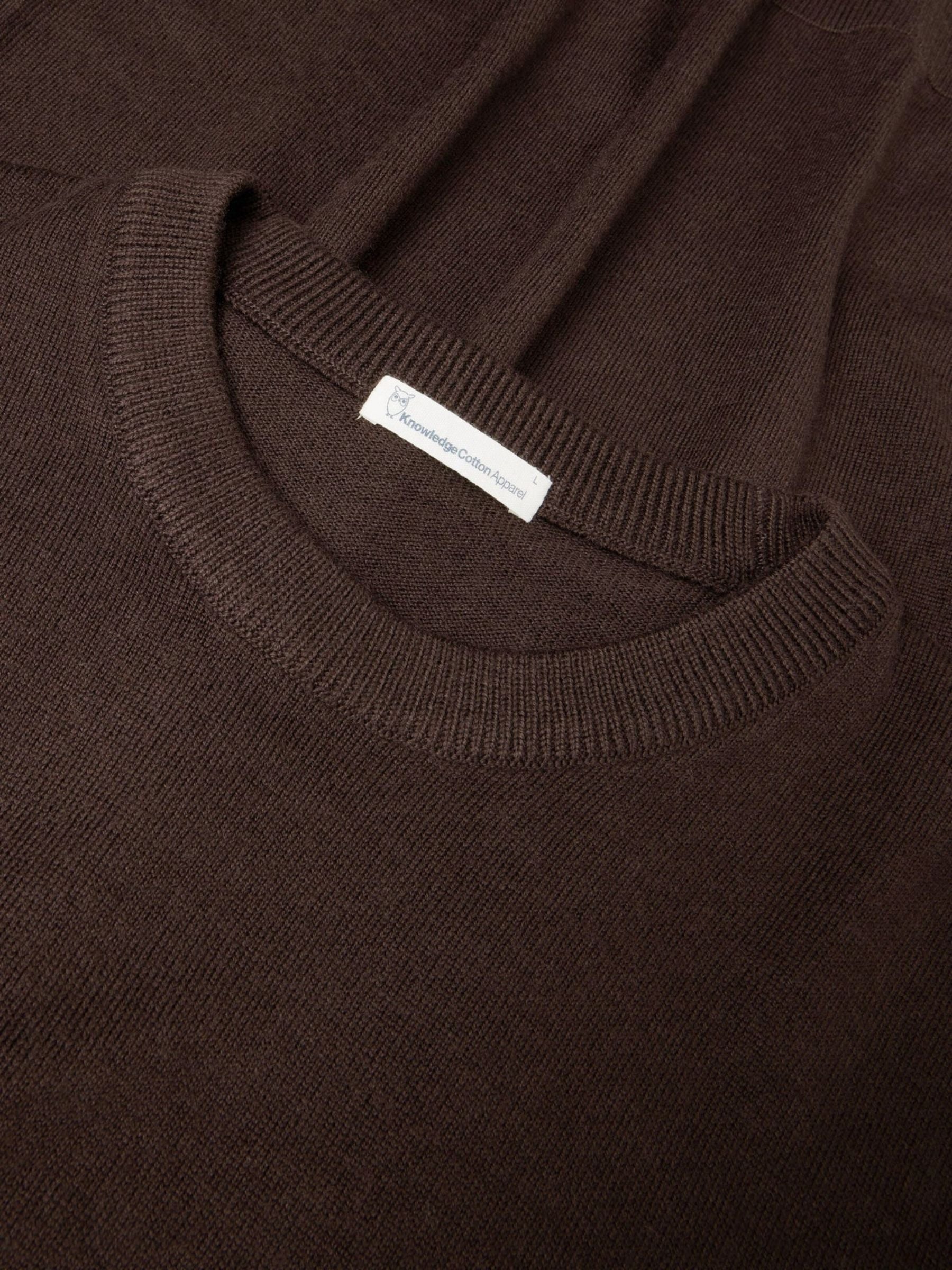 Rundhals-Strickpullover aus Merinowolle, Schokoladenbraun | KNOWLEDGE COTTON APPAREL