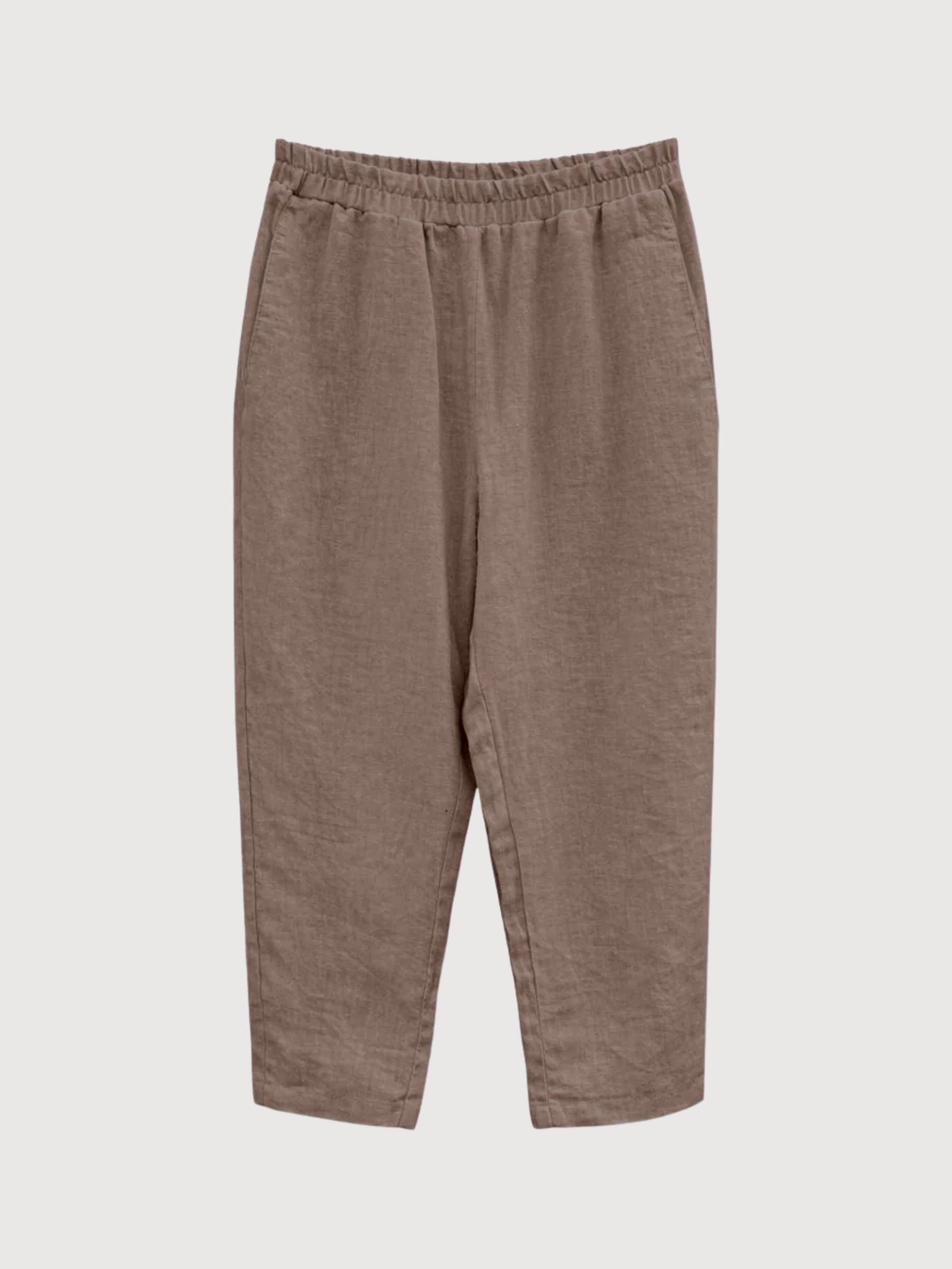 Pants Straight Leg Linen Woman GreyBrown | Mazine