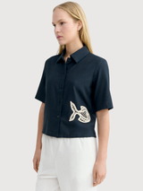 Blouse Fish Patch Ane Navy Woman | Thinking Mu