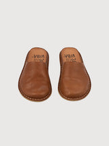 Slippers Roma Leather Cognac Brown | VIBAE