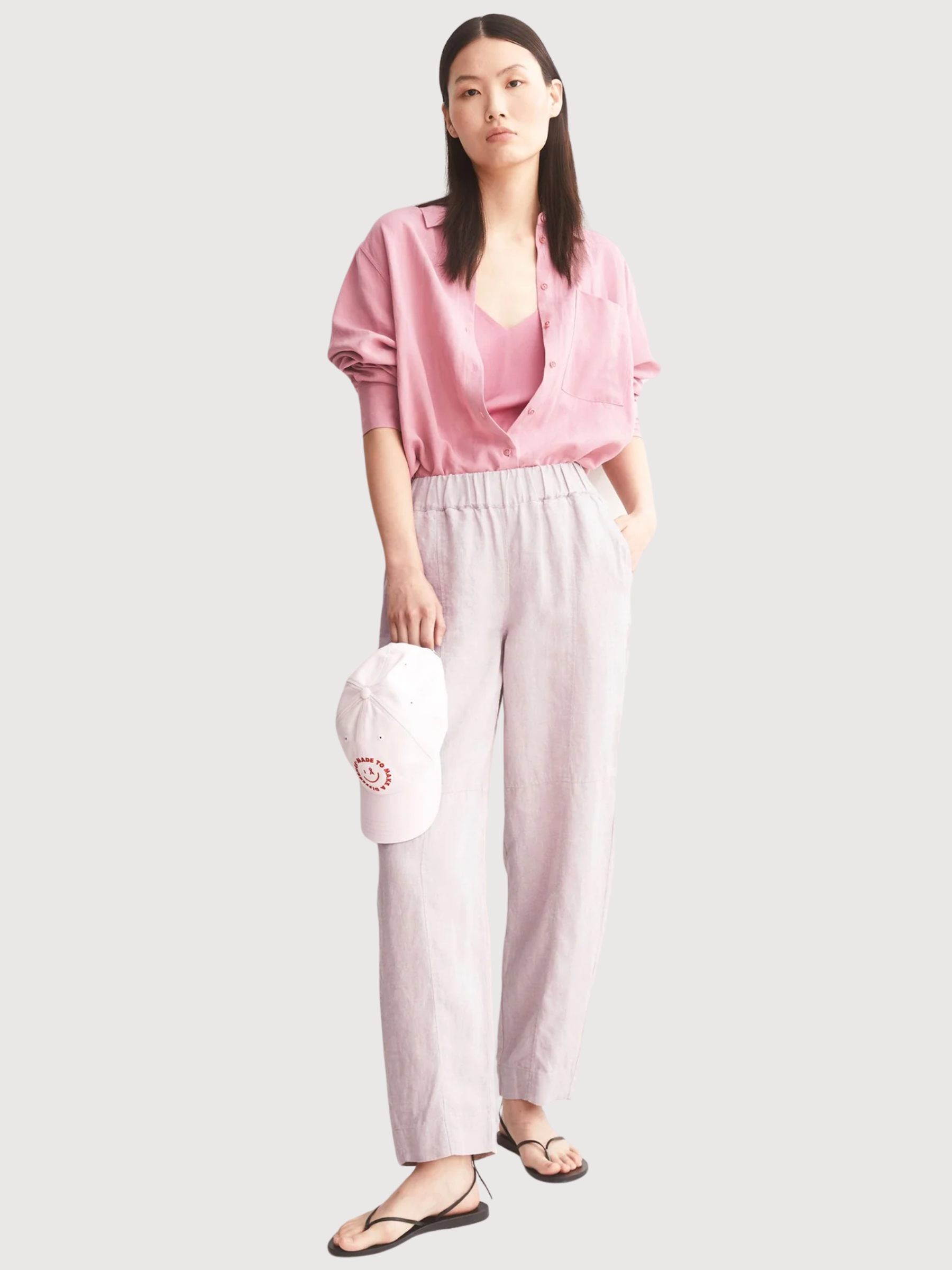 Barrel Pant Pull On Linen Pink Mist | Armedangels