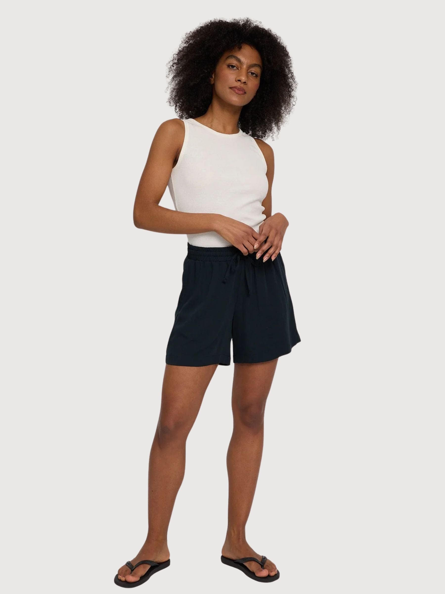 Shorts Drawstring Viscose Woman Black | Mazine