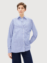 Maglietta a righe ampia bianca Dynamo Blue | Armedangels