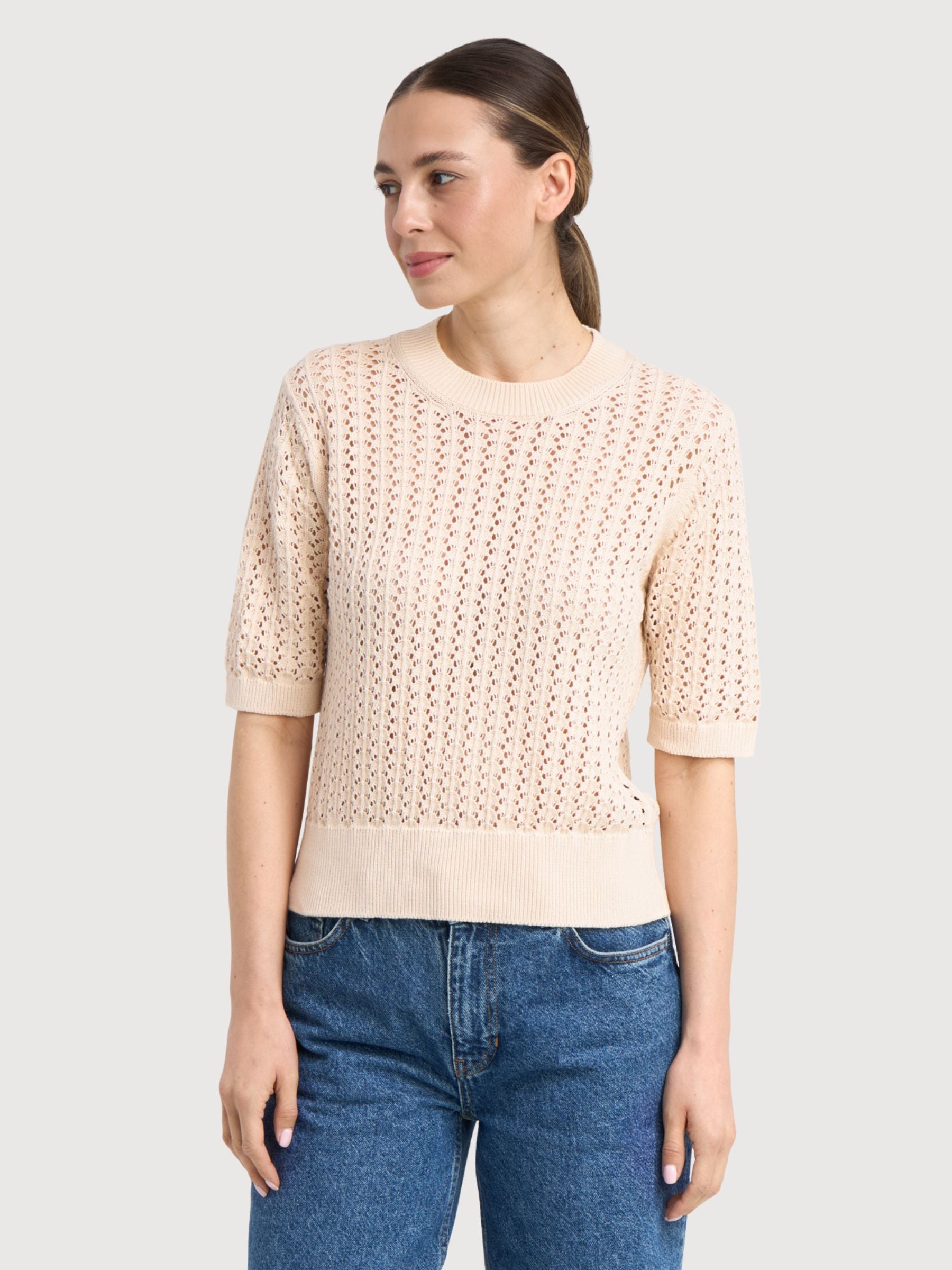 Gehäkeltes Strickshirt Flen in Vanilleweiß | Dedicated