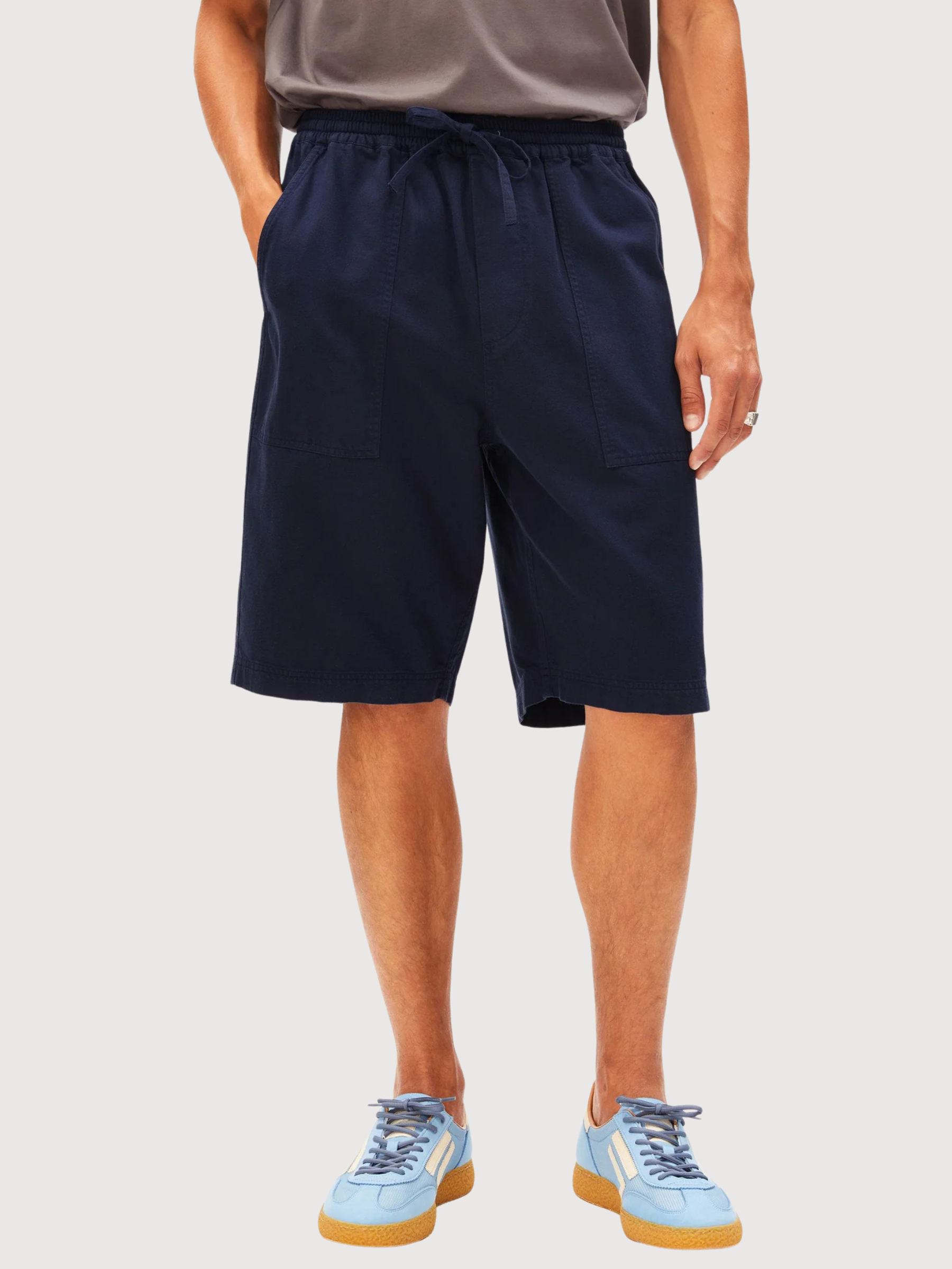 Cotone Lino Short Blu Scuro Tinto | Armedangels