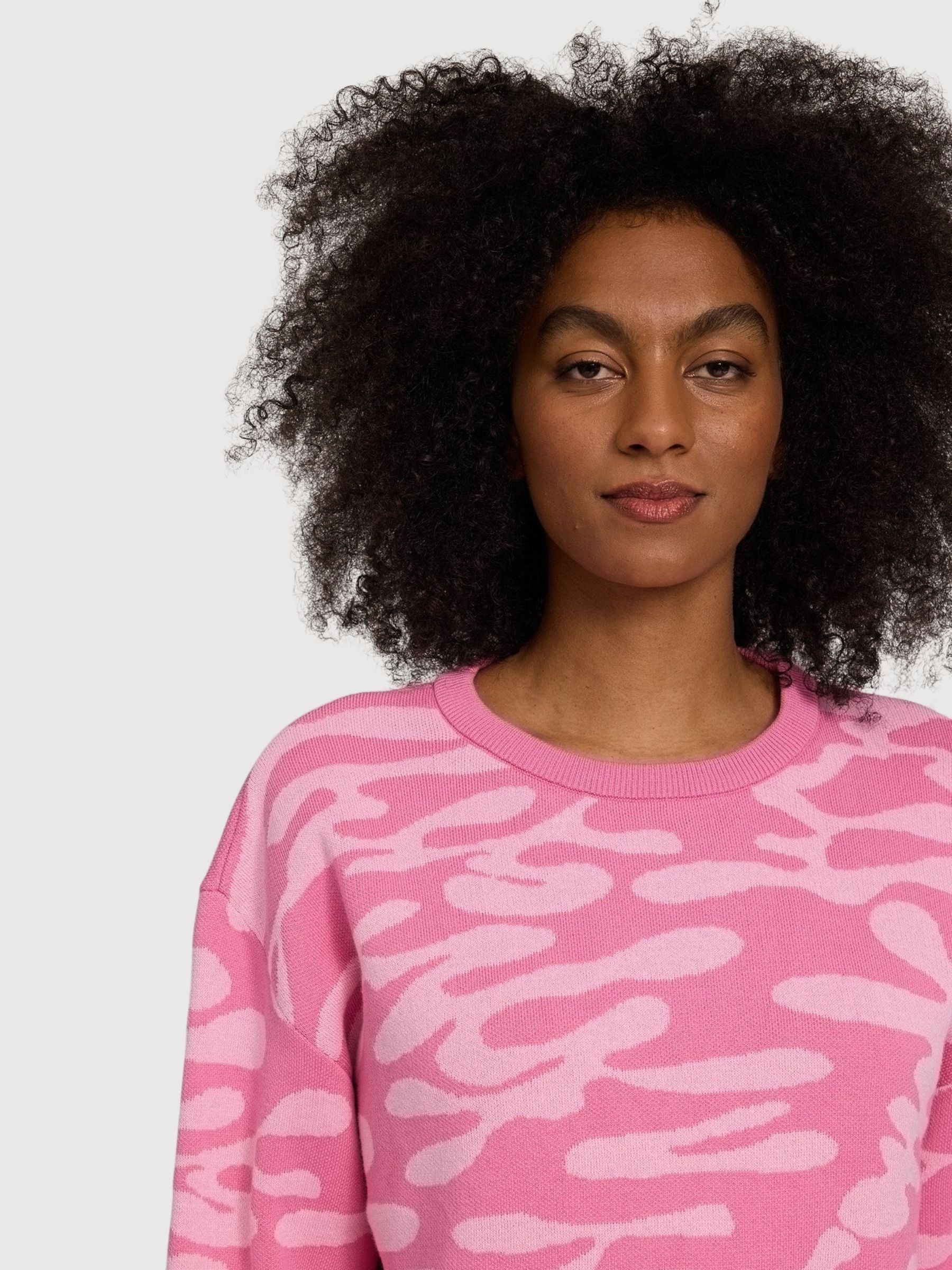 Pullover mit abstraktem Jacquardmuster, Damen, Rosa | Mazine