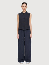 Shirt Sleeveless Linen Woman Ink Blue | Mazine