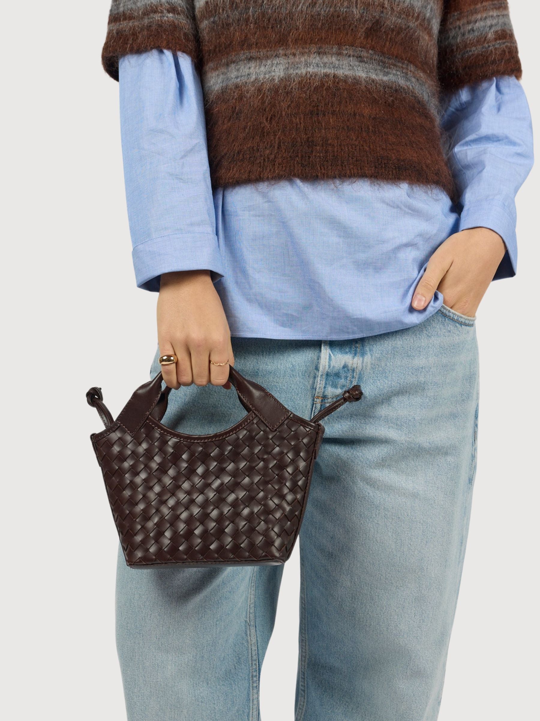 Mara Mini – Chocolate Woven Classic Leather | O My Bag