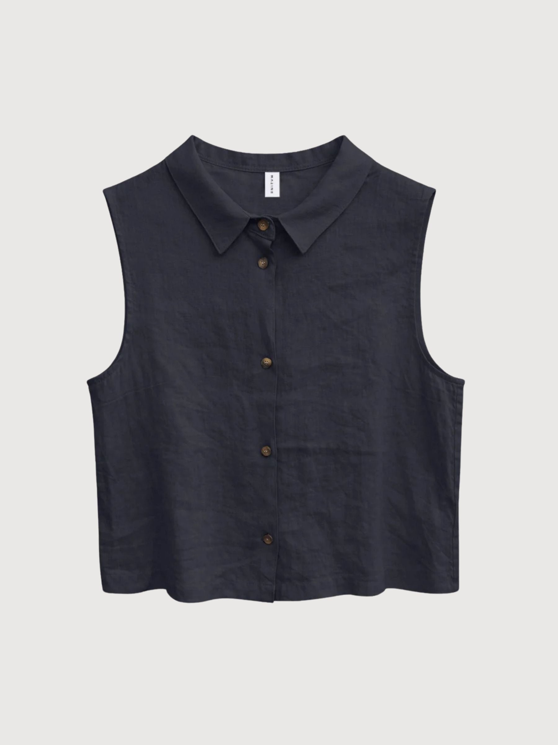 Ärmelloses Leinenhemd für Damen, tintenblau | Mazine