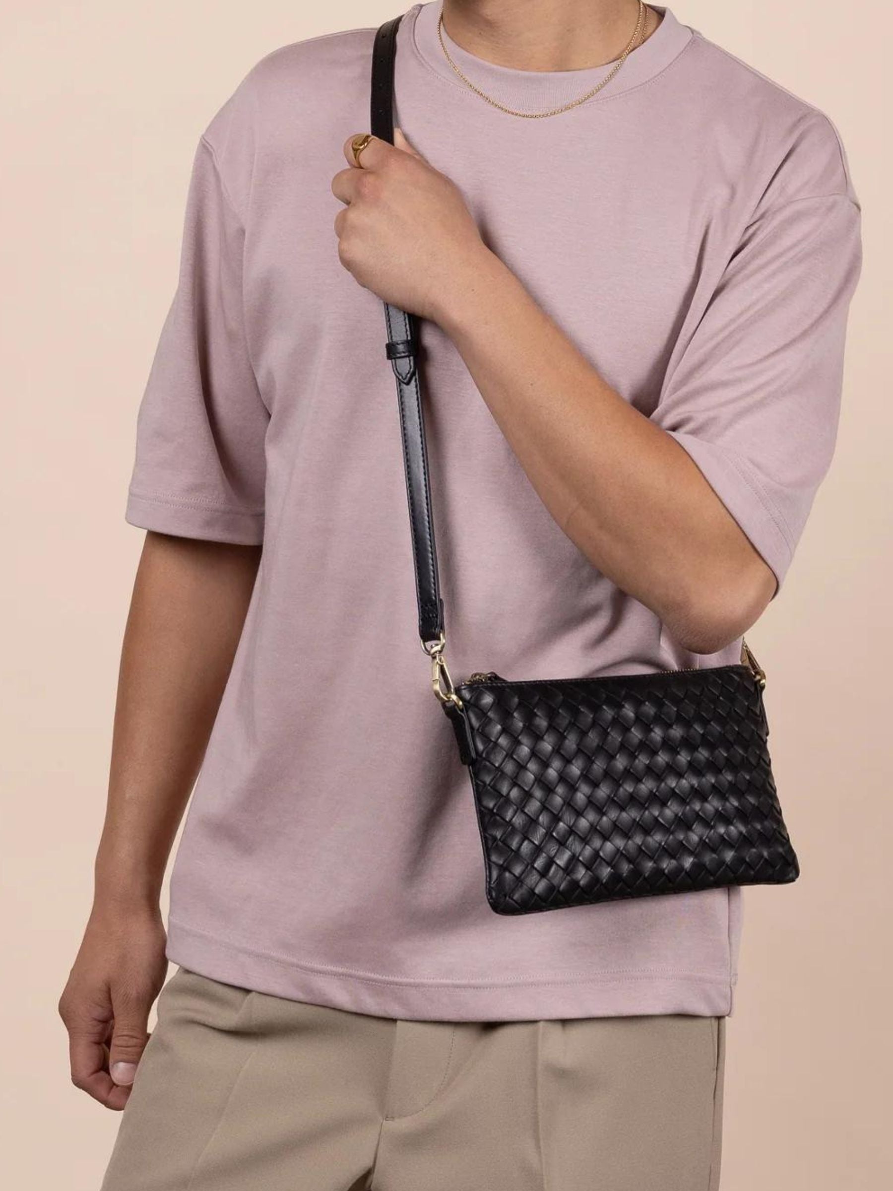 Sacca in pelle tessuta nera lexi | O My Bag