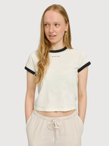T-Shirt mit kontrastierenden Einfassungen, Damen, Offwhite | Mazine