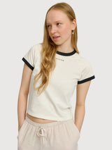 T-Shirt mit kontrastierenden Einfassungen, Damen, Offwhite | Mazine