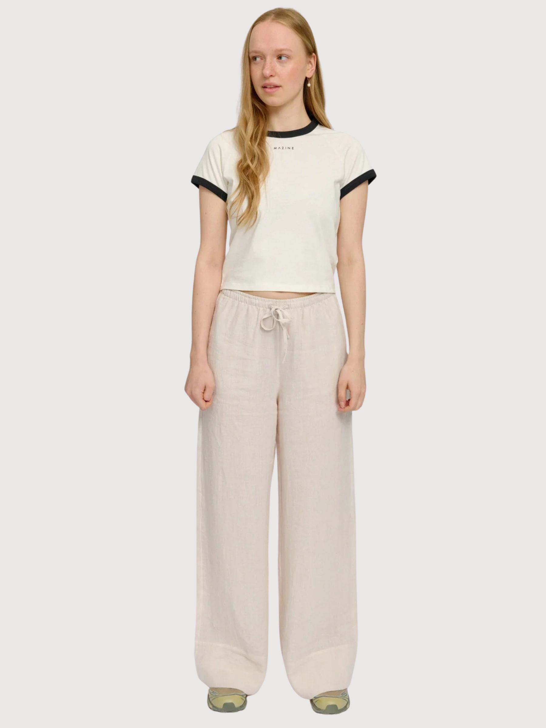 T-Shirt mit kontrastierenden Einfassungen, Damen, Offwhite | Mazine