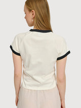 T-Shirt mit kontrastierenden Einfassungen, Damen, Offwhite | Mazine