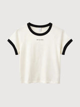 T-Shirt mit kontrastierenden Einfassungen, Damen, Offwhite | Mazine