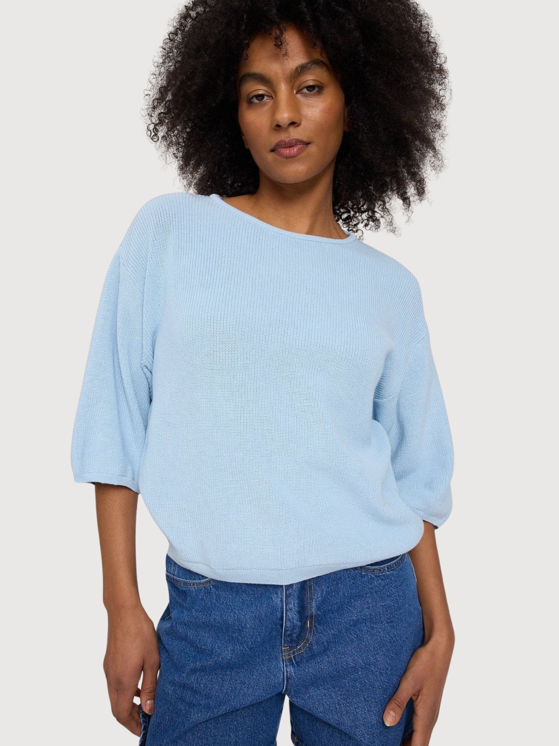 Pullover Half Sleeve Knit Woman Dream Blue | Mazine