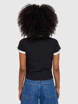 T-Shirt mit Kontrasteinfassung, Damen, Schwarz | MAZINE