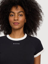 T-Shirt mit Kontrasteinfassung, Damen, Schwarz | MAZINE