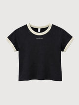 T-Shirt mit Kontrasteinfassung, Damen, Schwarz | MAZINE