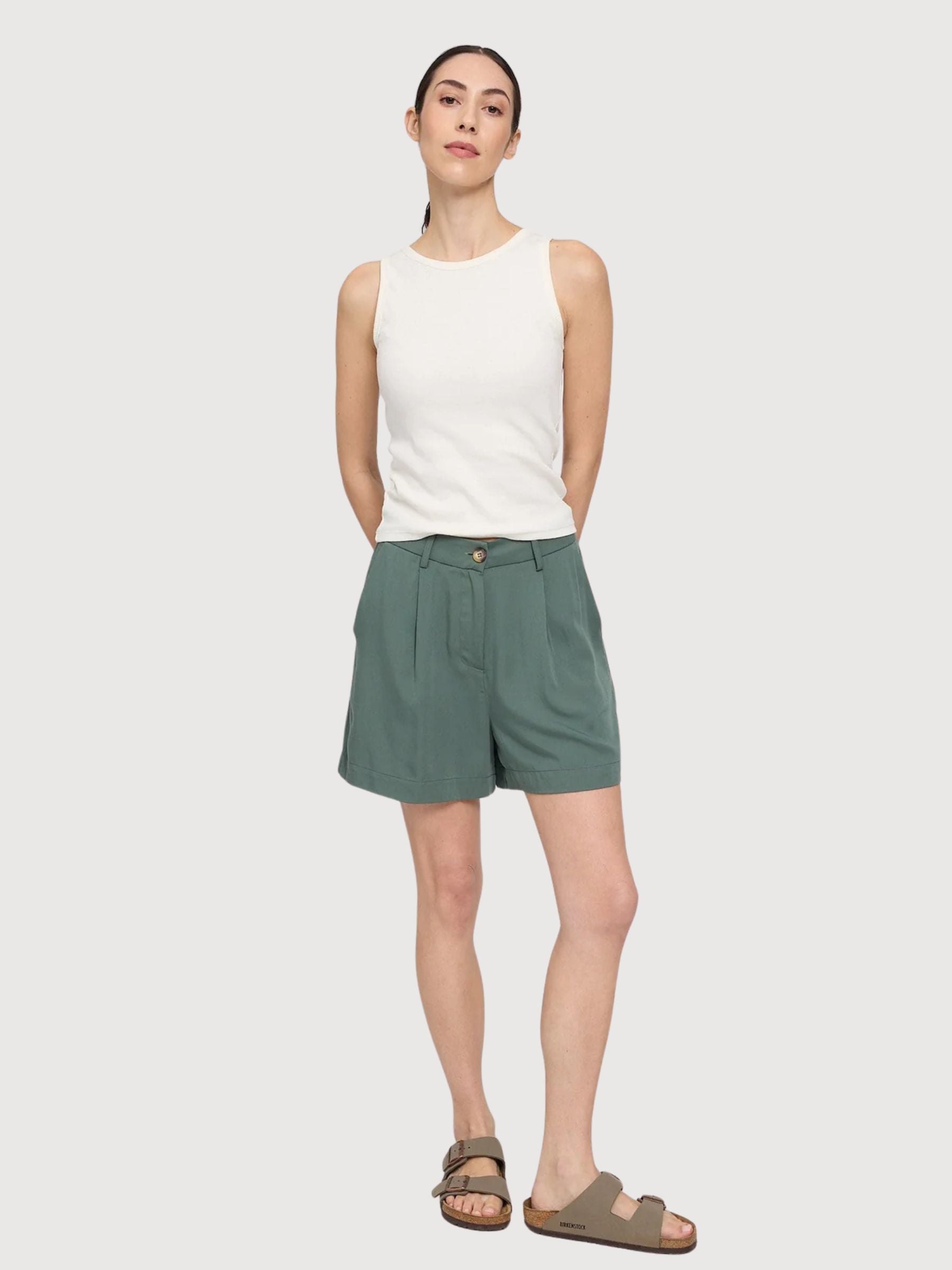 Shorts aus plissiertem Viskose-Stoff, Damenflasche | Mazine