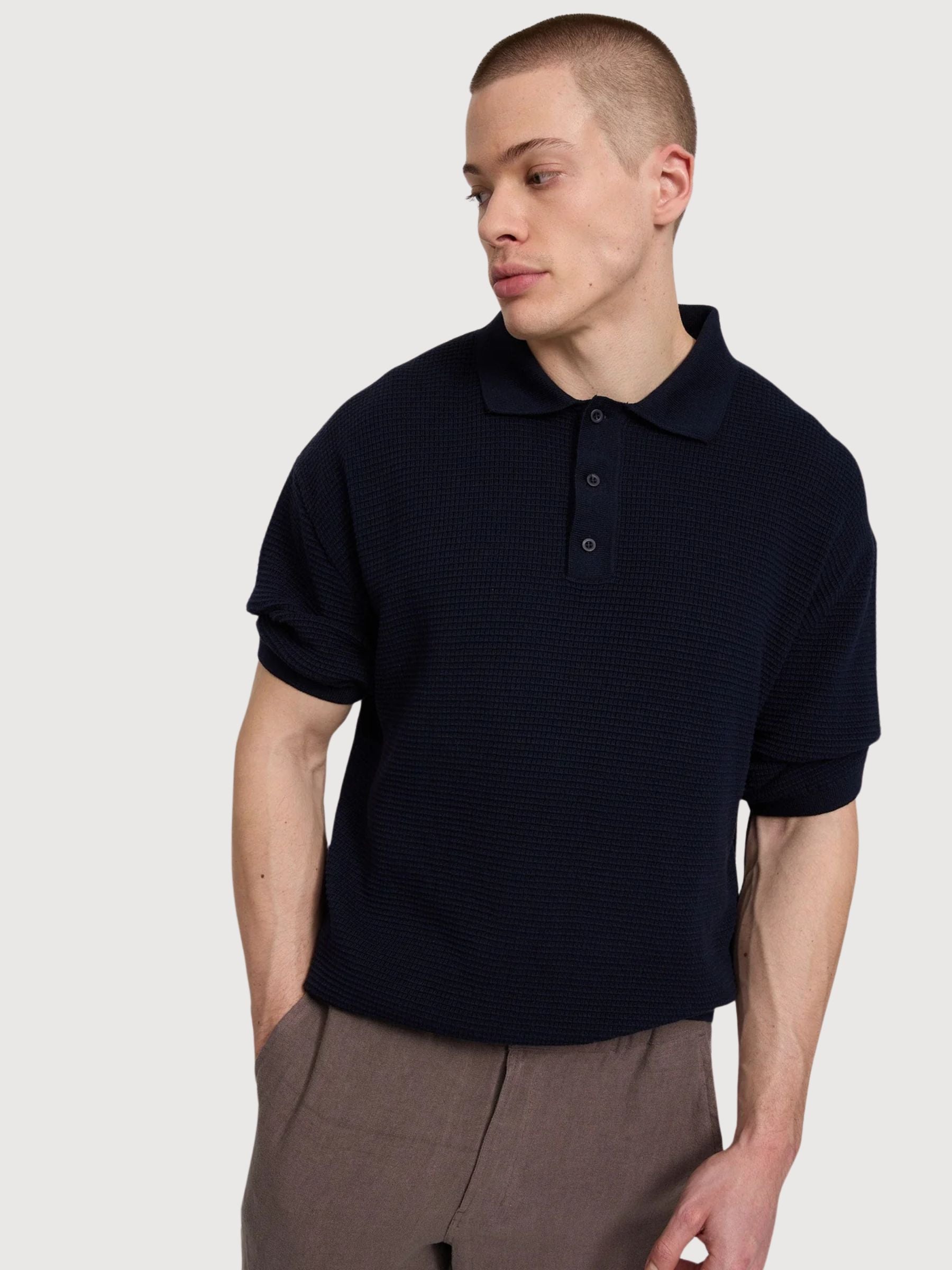 Hemd Knot Polo Man Indigo Gots Cotton | Mazine