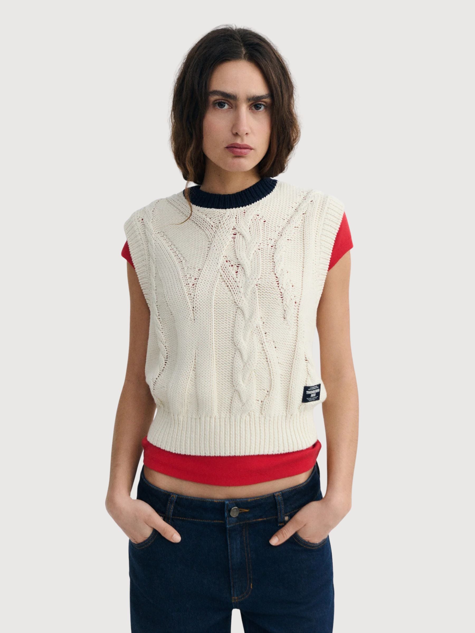 Vest Aria Knitted Ecru Woman | Thinking Mu