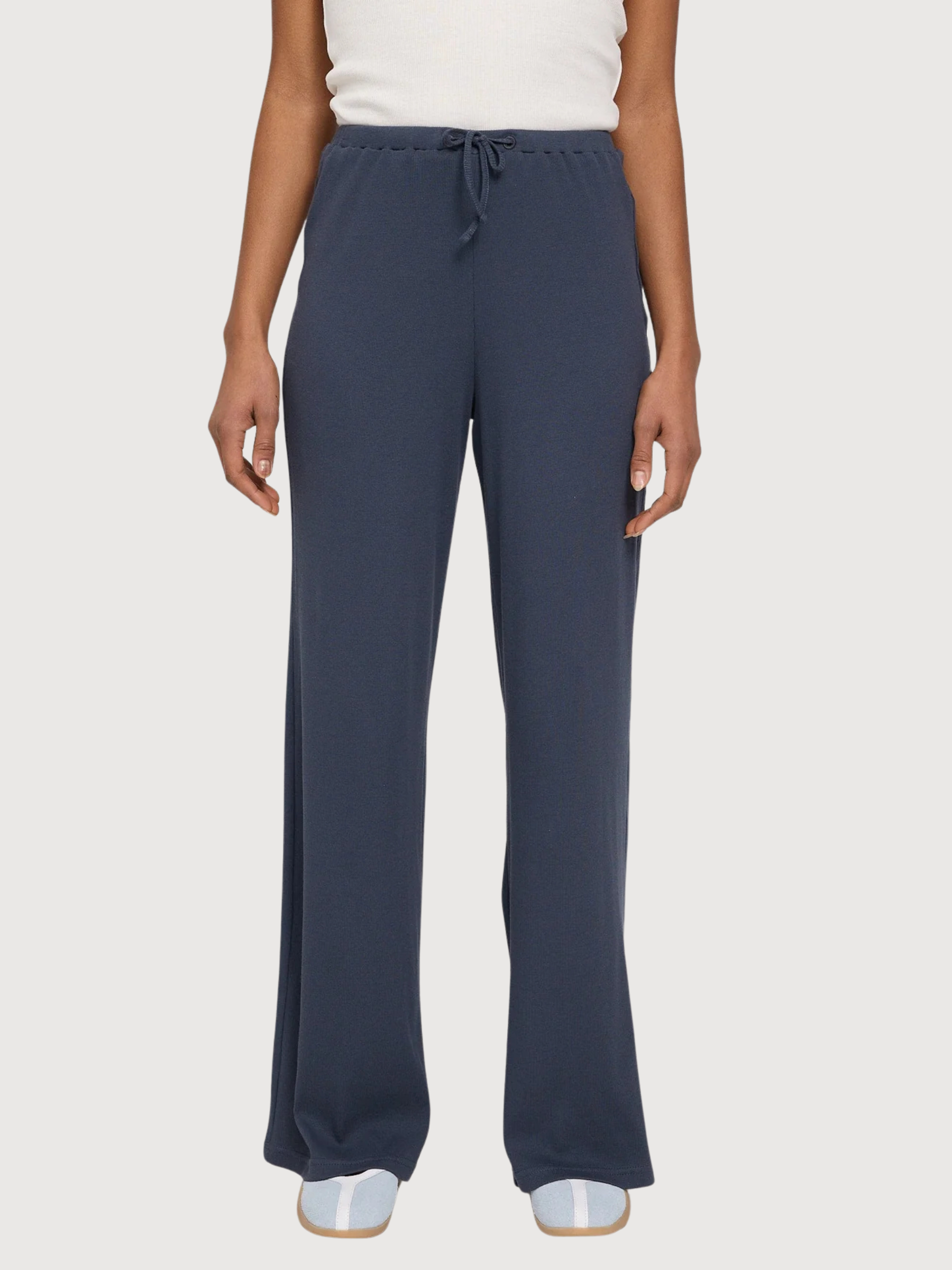Gestreifte Rippstrickhose für Damen, Baumwolle, Tintenblau | Mazine