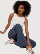 Gestreifte Rippstrickhose für Damen, Baumwolle, Tintenblau | Mazine