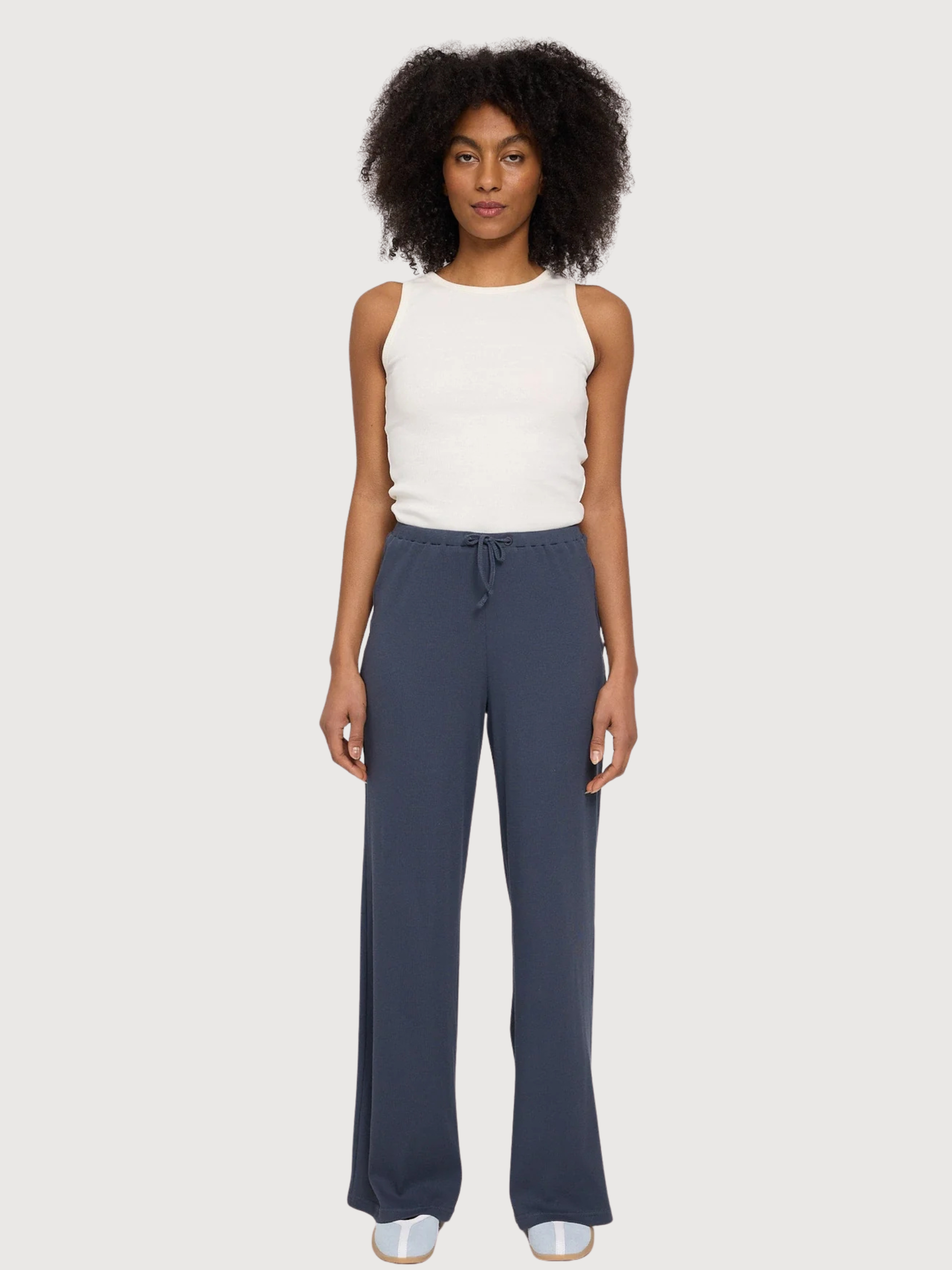 Gestreifte Rippstrickhose für Damen, Baumwolle, Tintenblau | Mazine