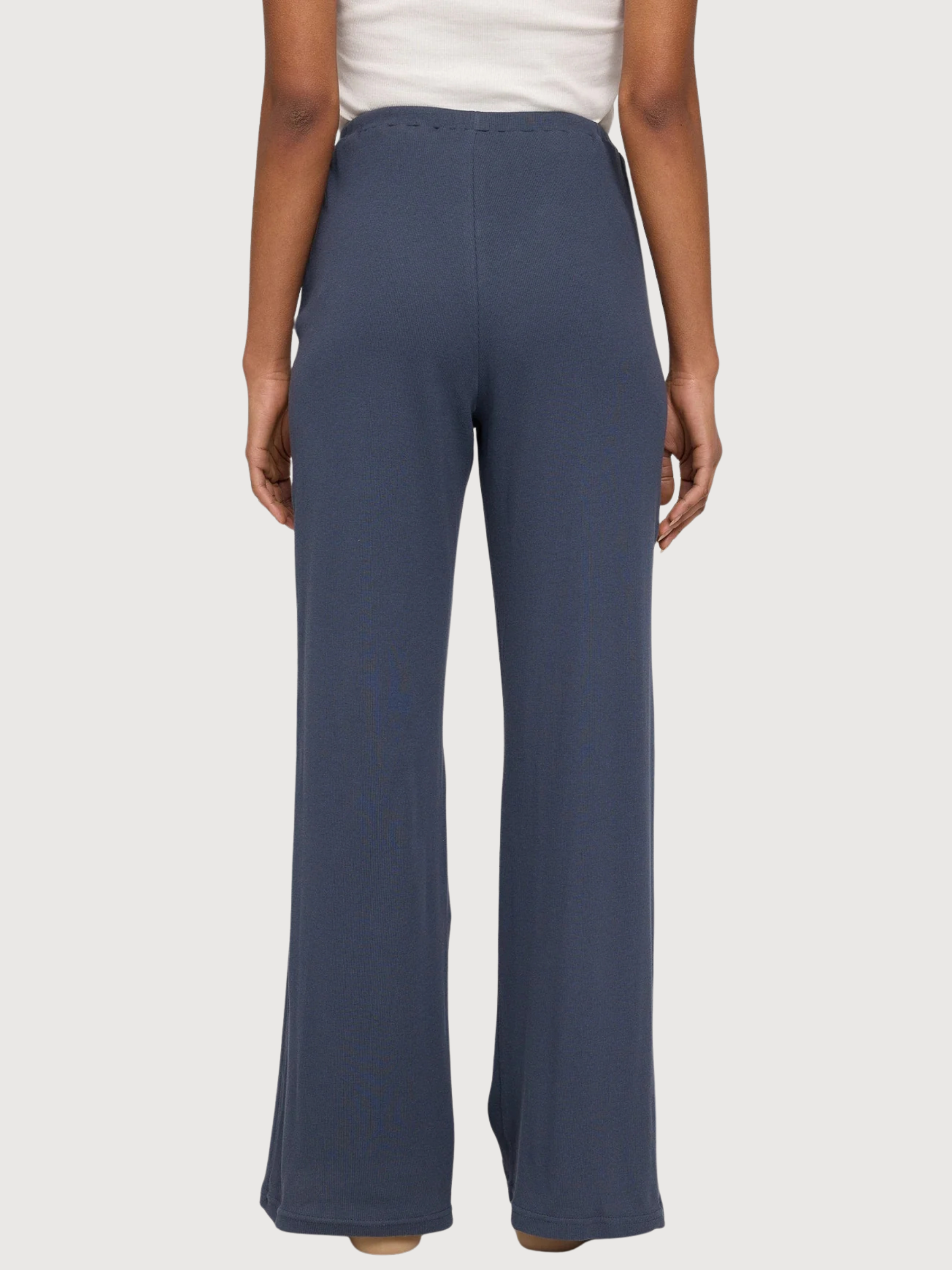 Gestreifte Rippstrickhose für Damen, Baumwolle, Tintenblau | Mazine