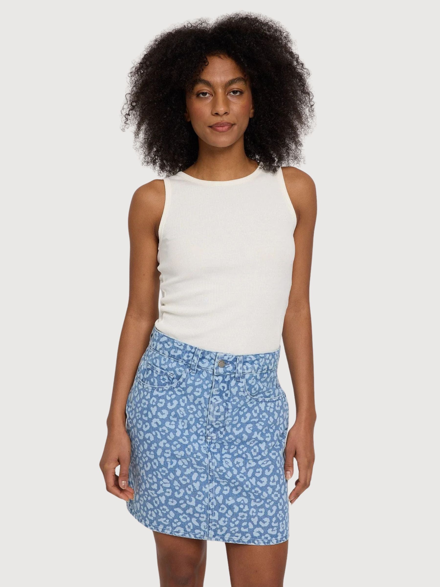 Skirt Mini Printed Denim Light Blue Wash | Mazine