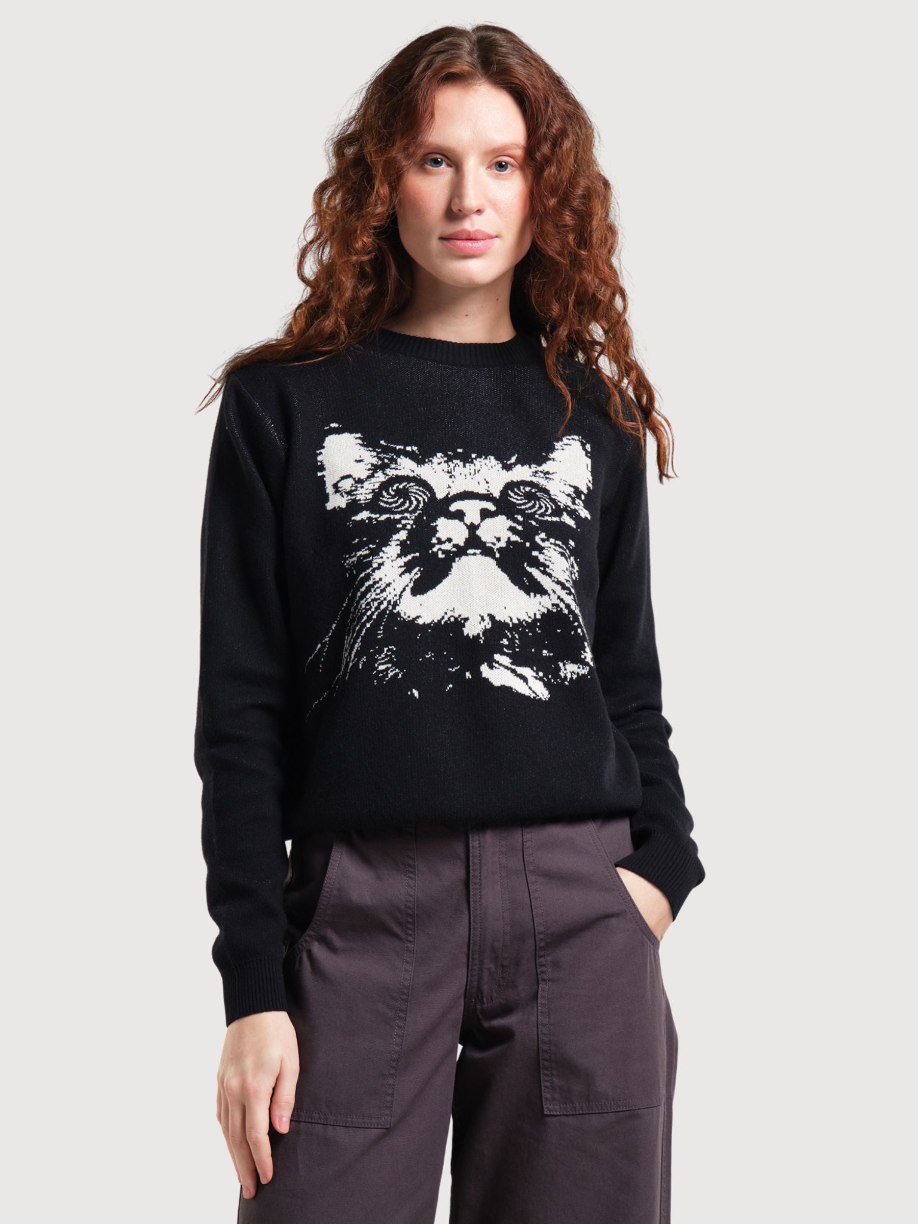 Arendal Maglione Gatto Psichedelico Nero | Dedicated