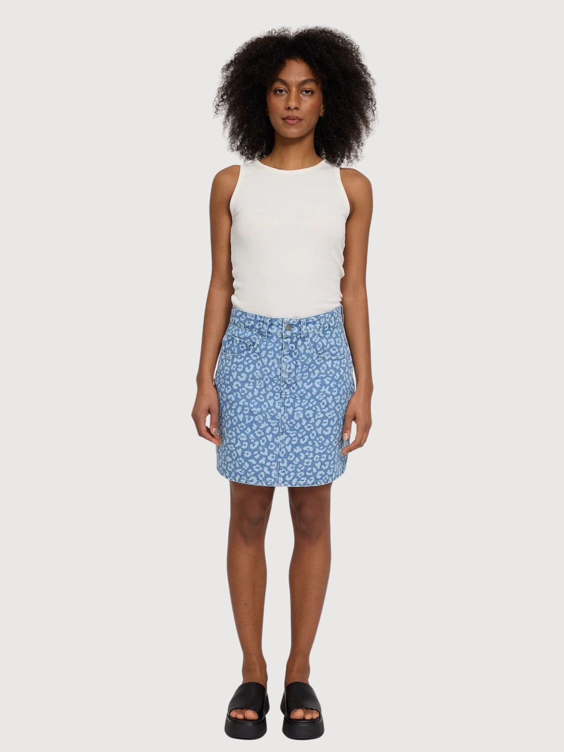 Skirt Mini Printed Denim Light Blue Wash | Mazine