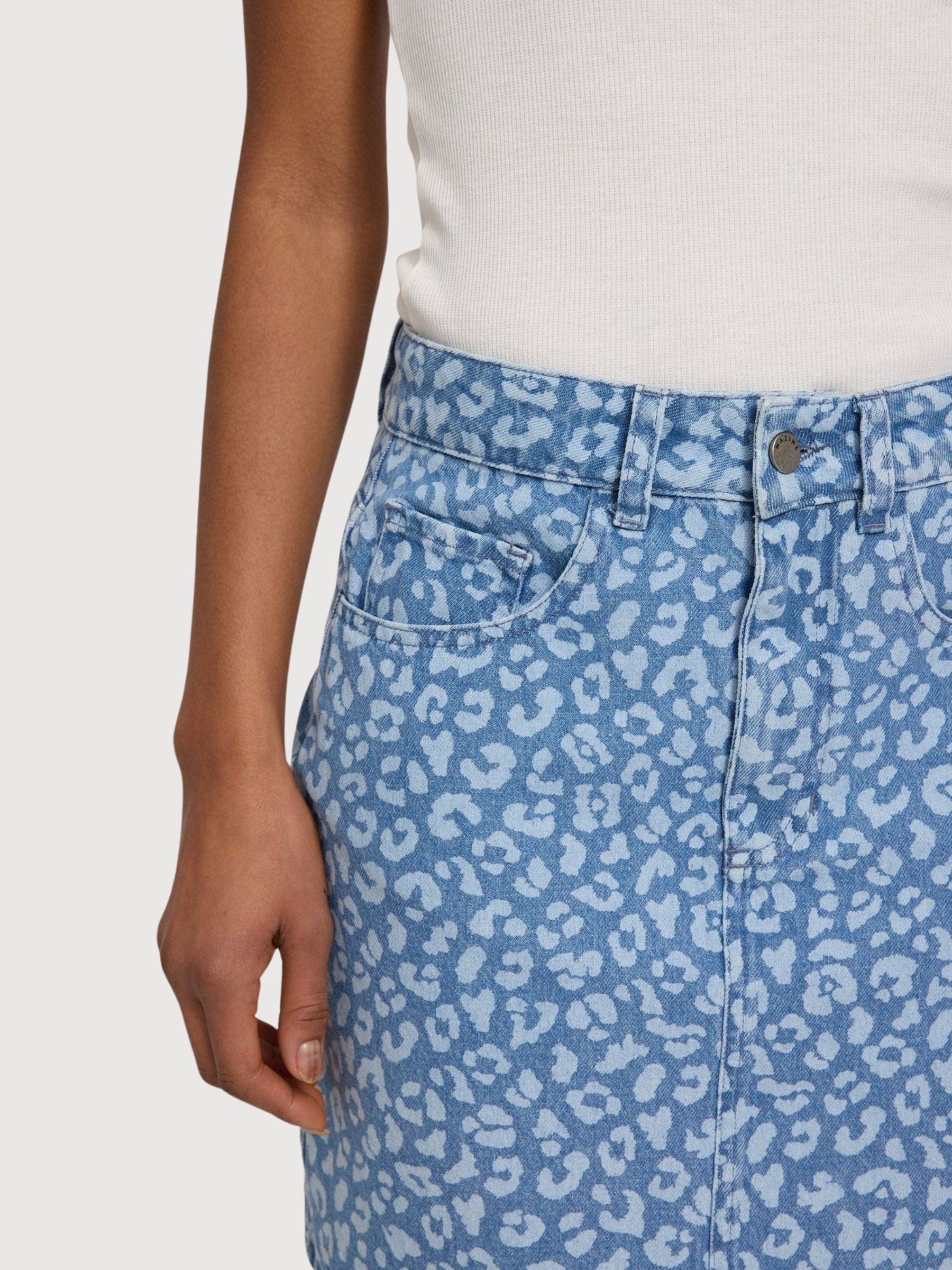 Skirt Mini Printed Denim Light Blue Wash | Mazine
