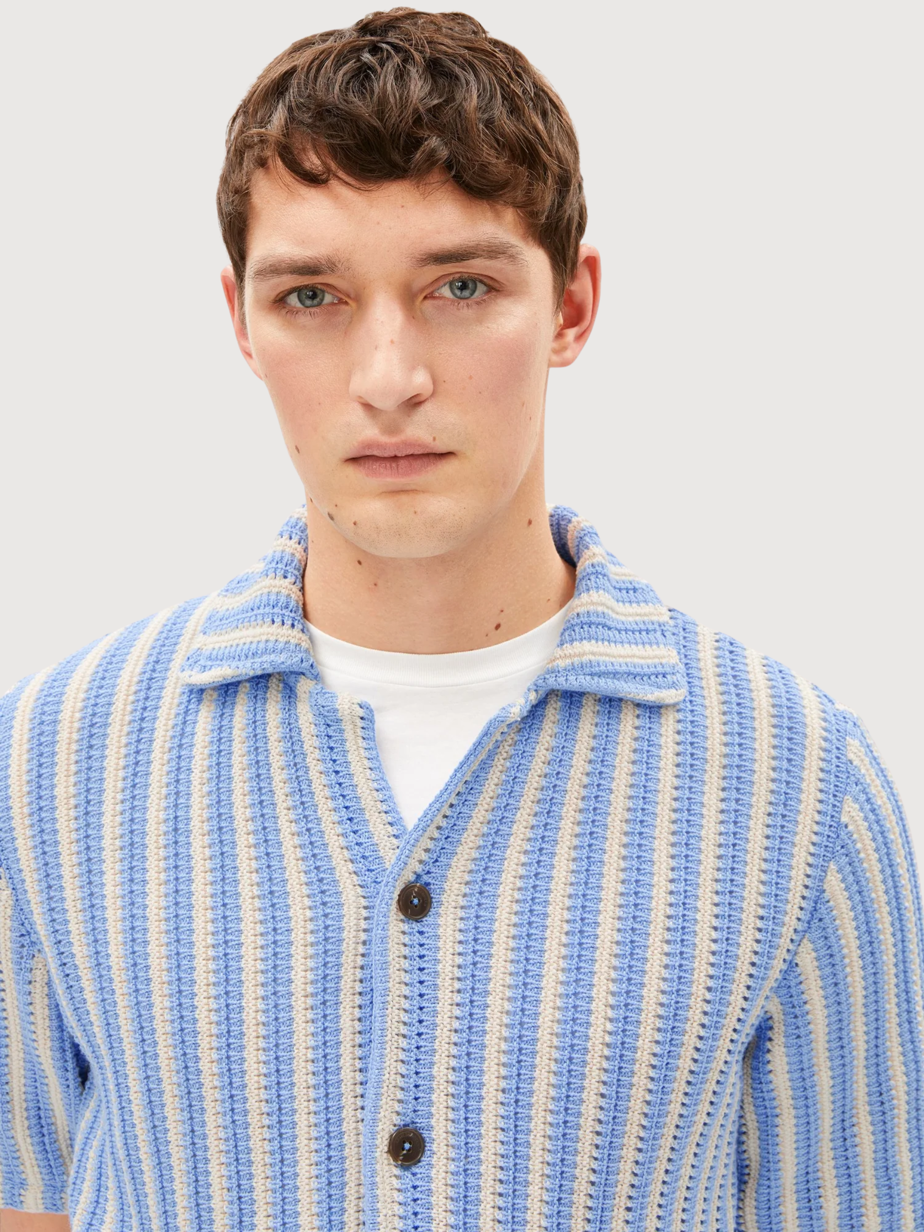 Knit Poloshirt Striped Pure Wedgwood | Armedangels