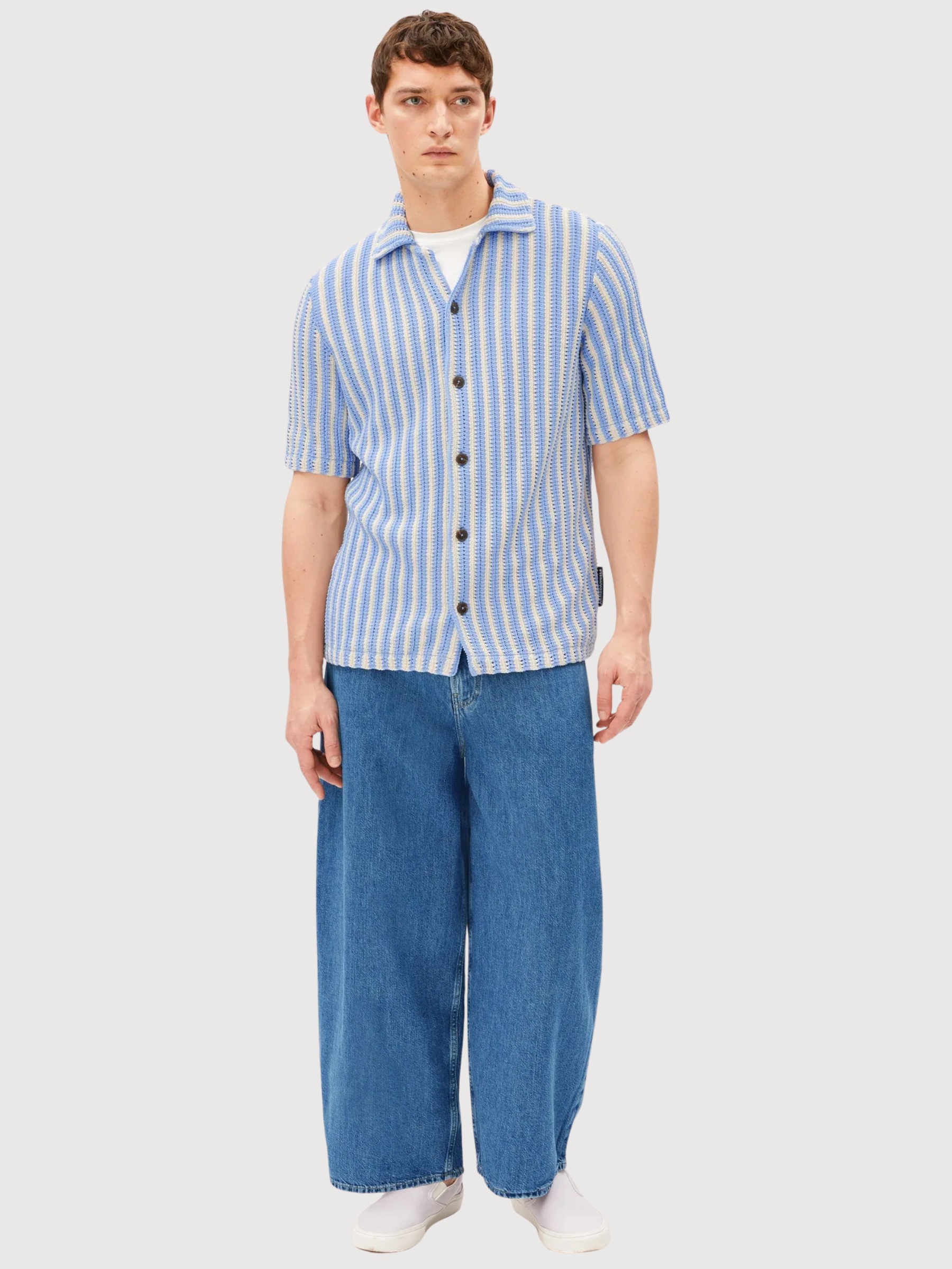 Knit Poloshirt Striped Pure Wedgwood | Armedangels