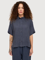 Shirt Short Sleeve Linen Woman Ink Blue | Mazine