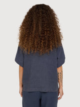 Shirt Short Sleeve Linen Woman Ink Blue | Mazine
