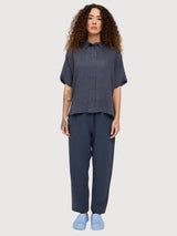 Shirt Short Sleeve Linen Woman Ink Blue | Mazine