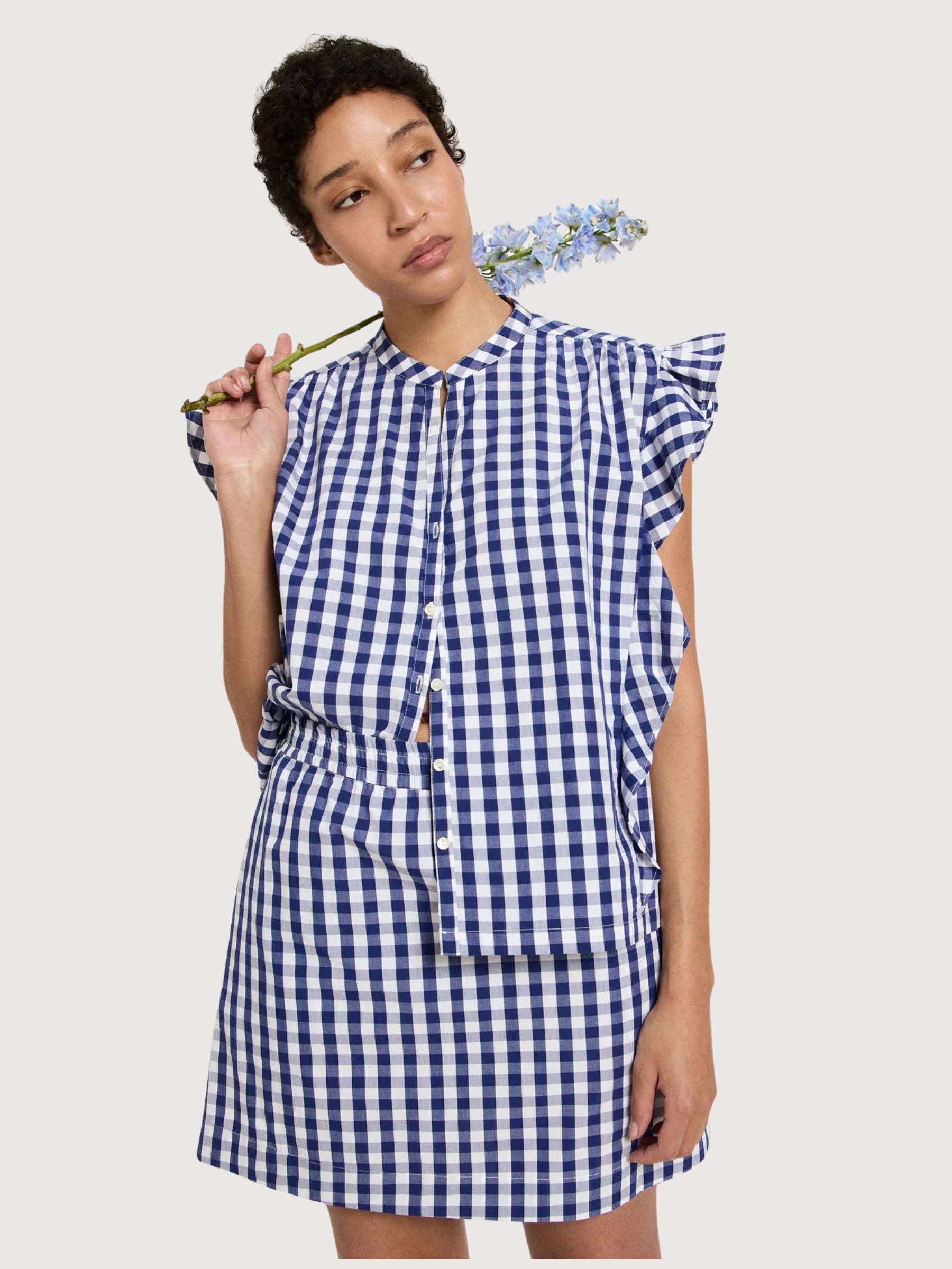 Bluse Vichykaro Blau/Weiß Baumwolle | Lanius