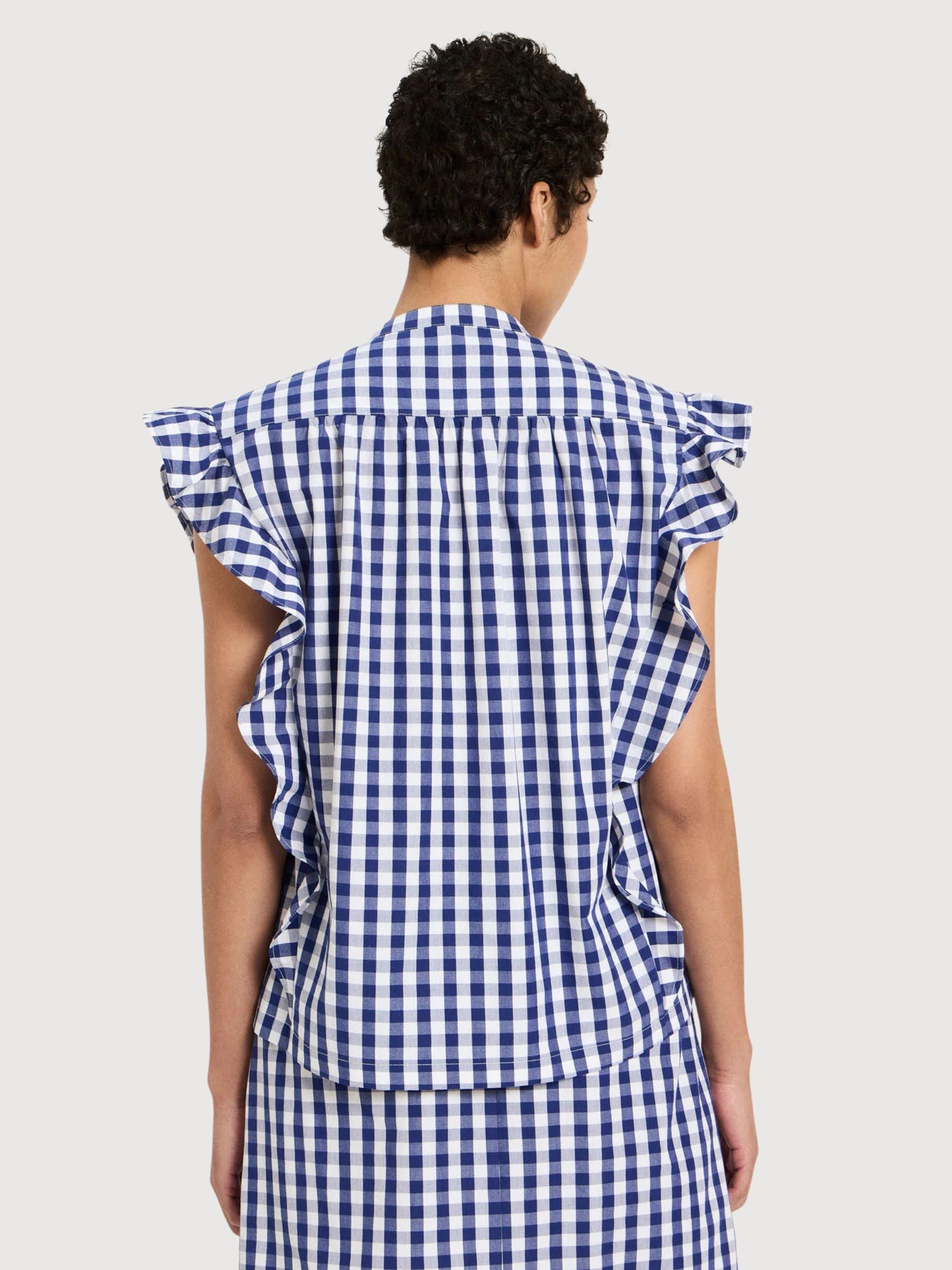 Bluse Vichykaro Blau/Weiß Baumwolle | Lanius