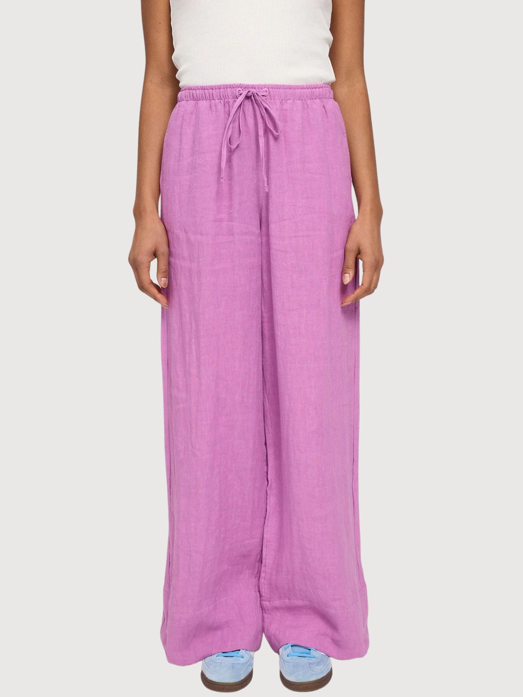 Leinenhose mit Kordelzug, Damen, Violett/Rosa | Mazine