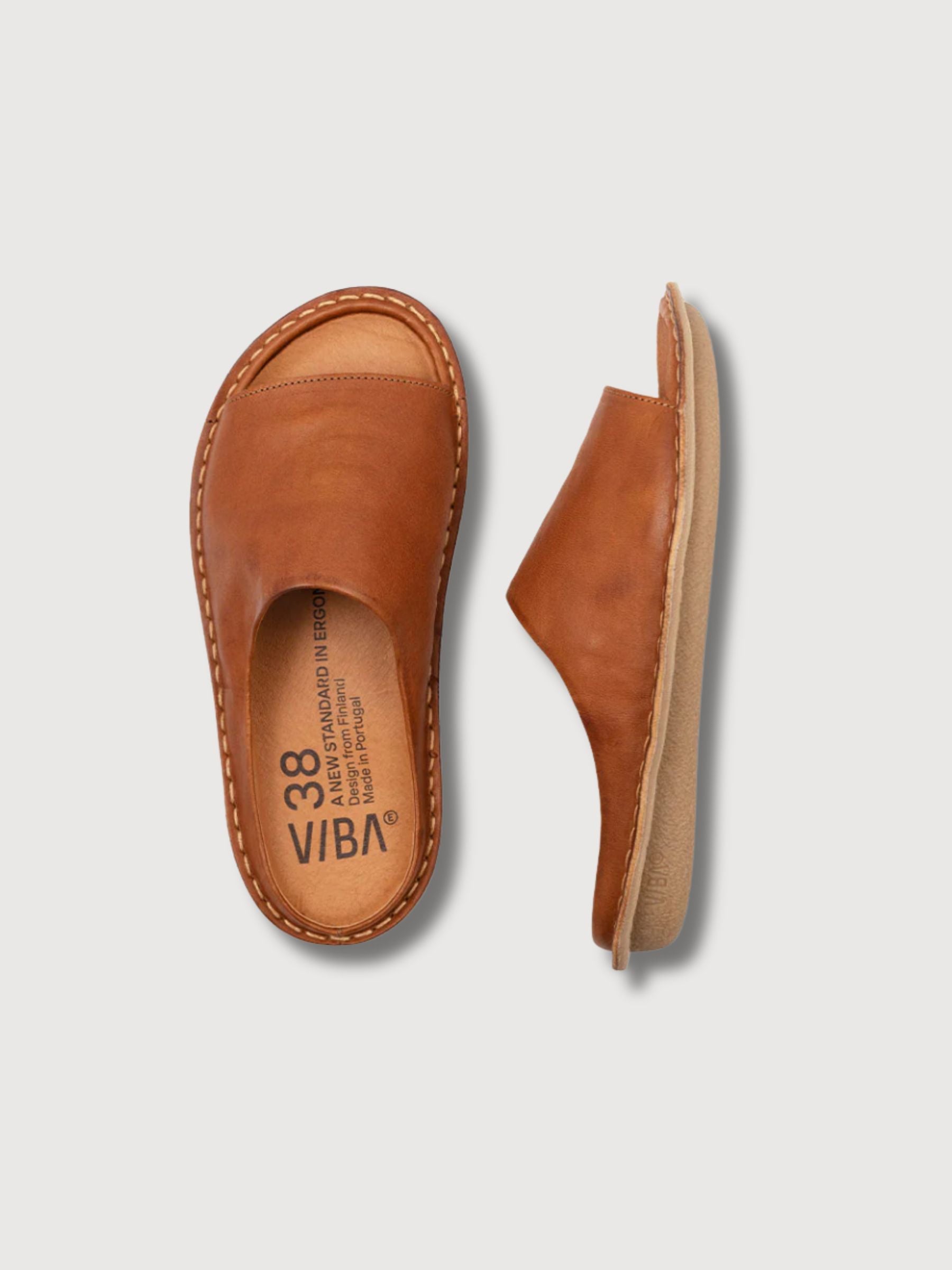 Open toe Sandal Saint Tropez Leather Cognac Brown | VIBAE
