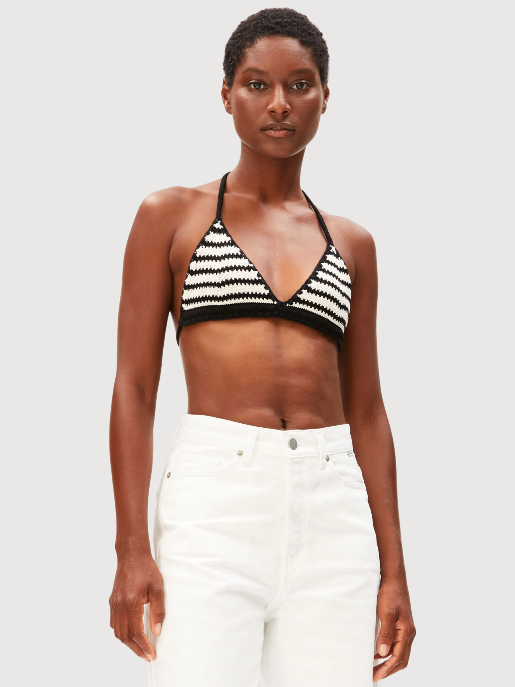 Stripe Bikini Knit Top Undyed Black | Armedangels
