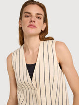 Vest Stripes Creme Black Woman Linen | Lanius