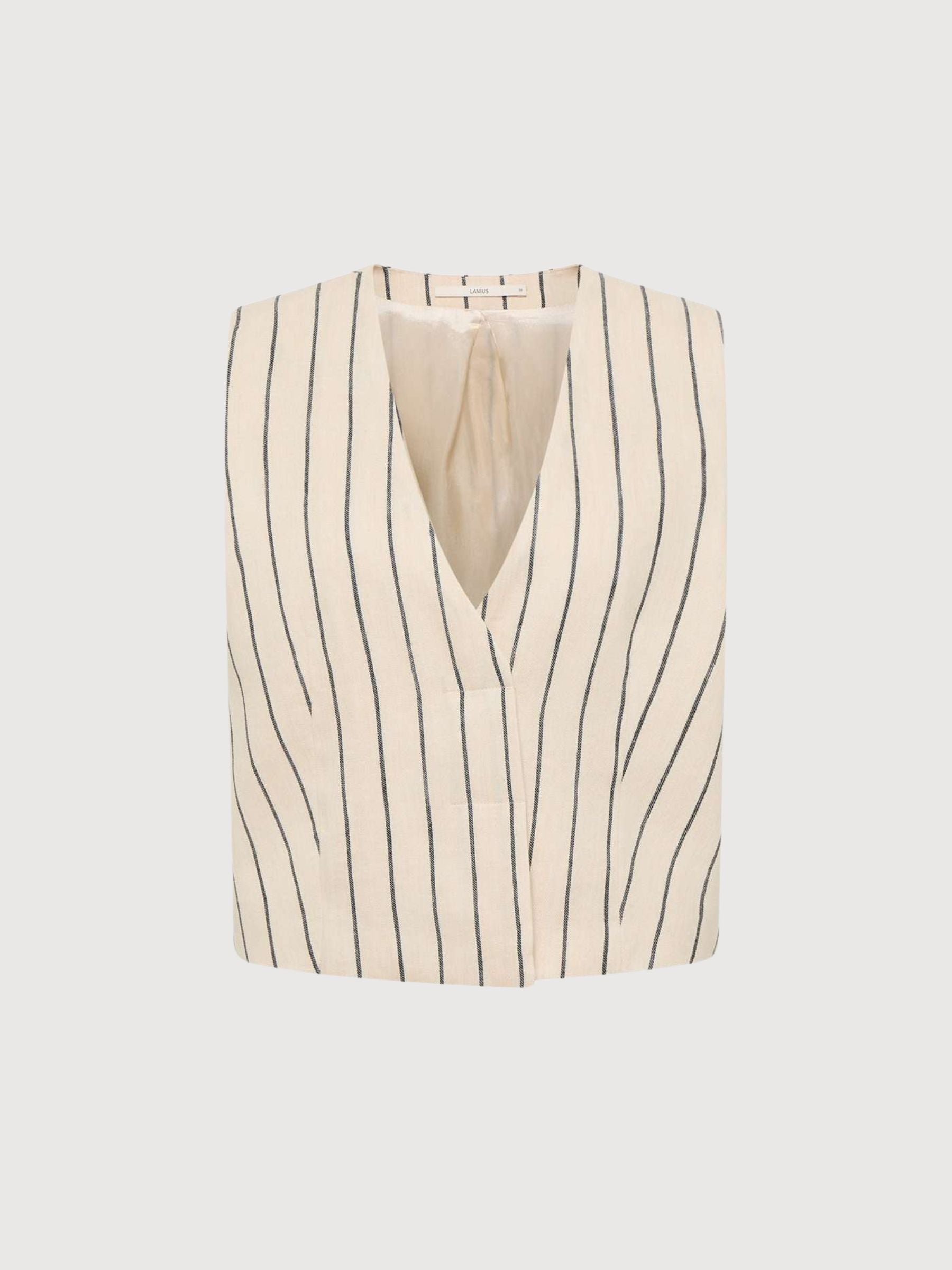 Gilet a Righe Creme/Nero in Lino | Lanius