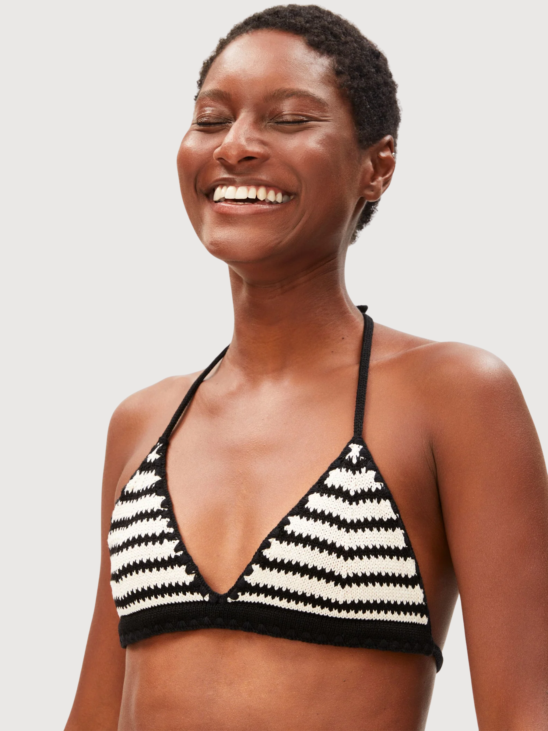 Stripe Bikini Knit Top Undyed Black | Armedangels